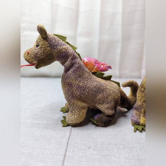 1998 Vintage TY Scorch Green Purple Dragon Plush Toy Beanie Babies Lot Of 2 toys - Picture 11 of 16
